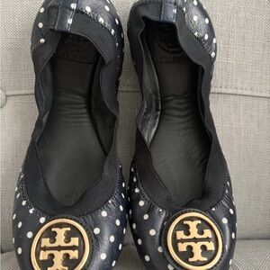 Tory Burch Navy and White Polka Dot Ballet Flats